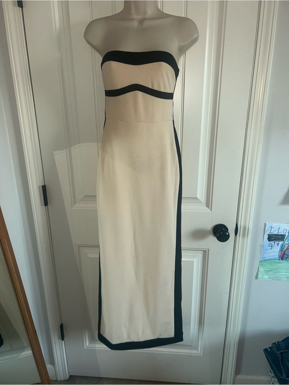 NWT Here Comes the Sun Strapless Cream and Black Column Maxi Dress Sz S